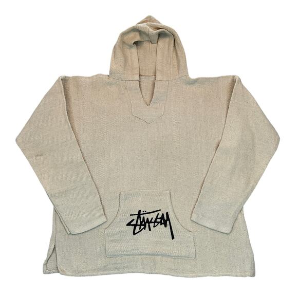 Vintage STUSSY Stickman Graphic White/Natural Baja Hoodie Sweatshirt Adult - Picture 1 of 7